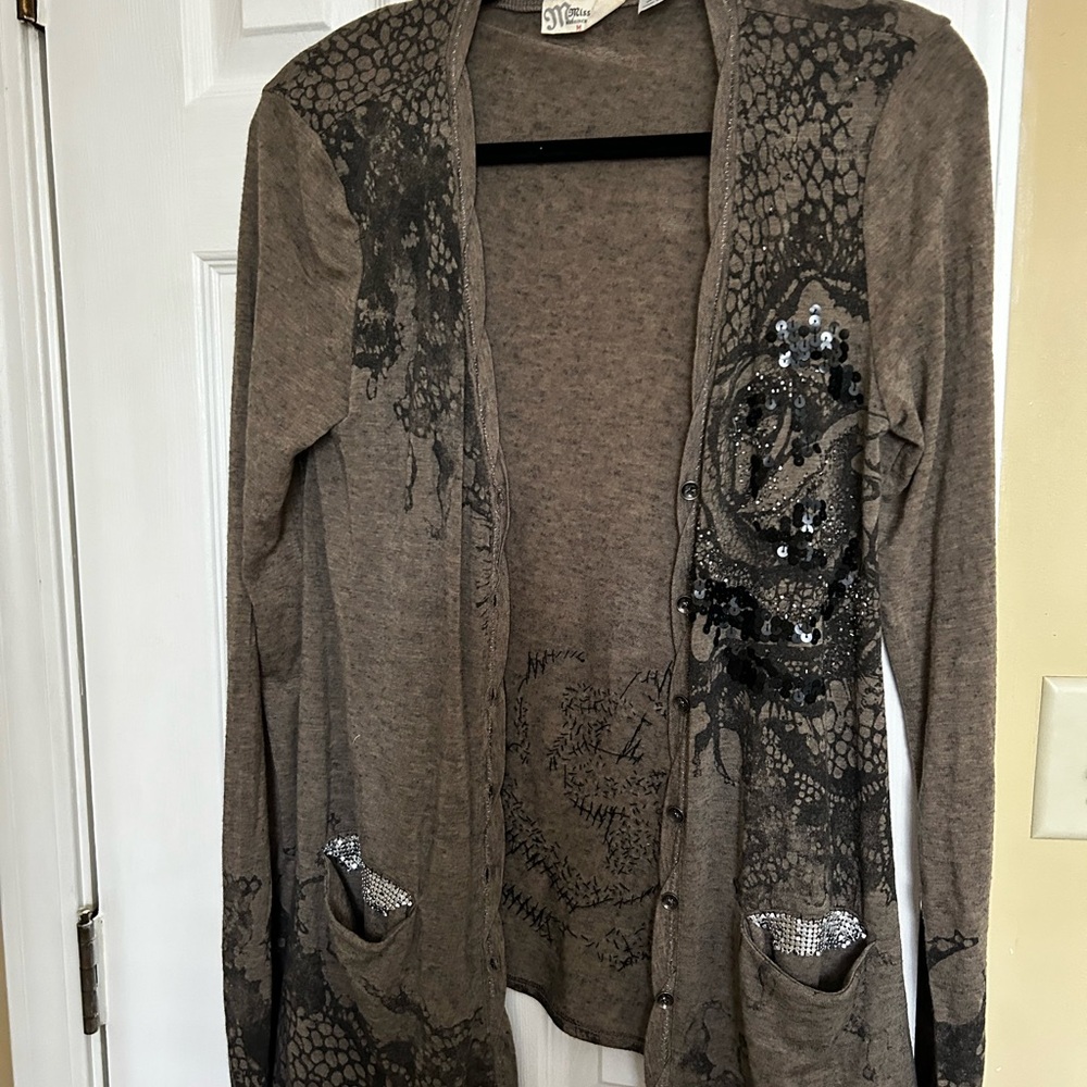 Miss Me Gray Sequin Embellished Cardigan